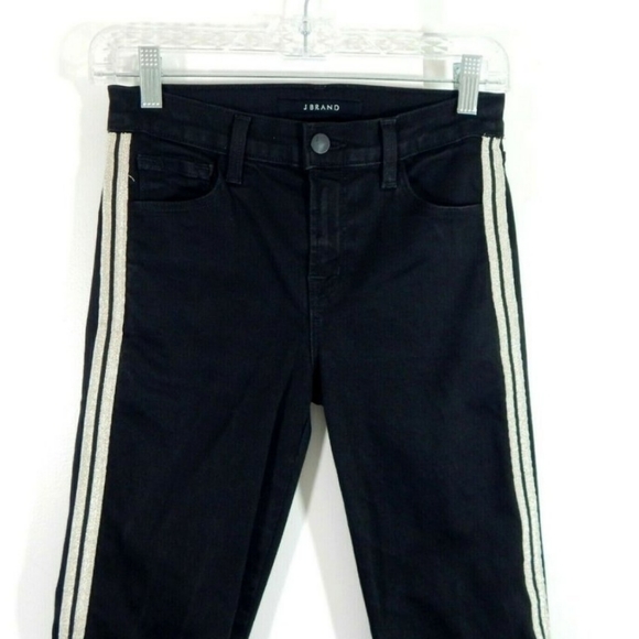 J Brand Selena Black Metallic Stripe Frayed Cropped Hem Jeans - Picture 3 of 7